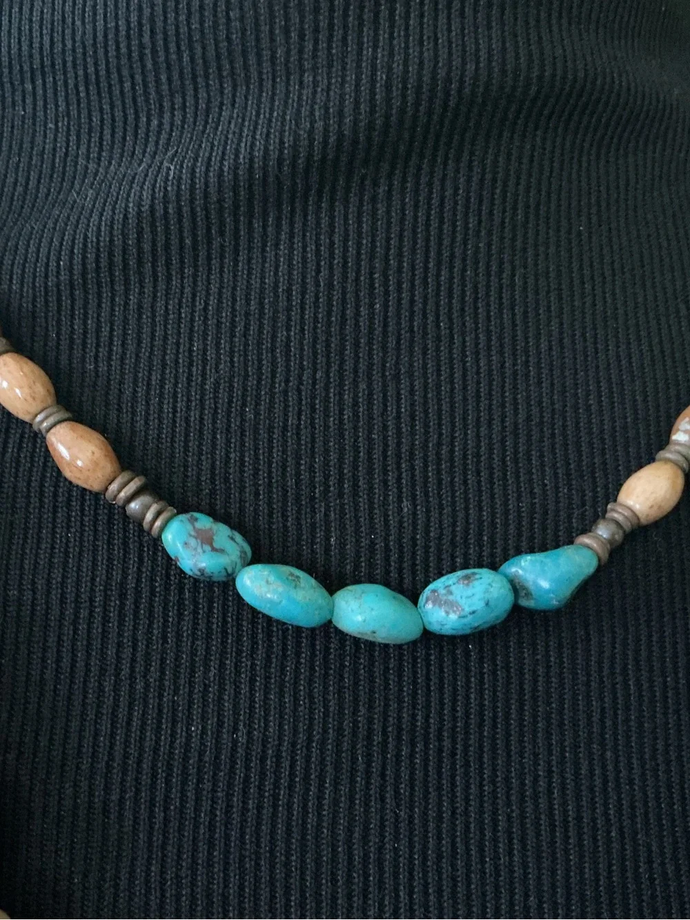 4 Piece Jewelry Set Turquoise and Tan Beaded Wood